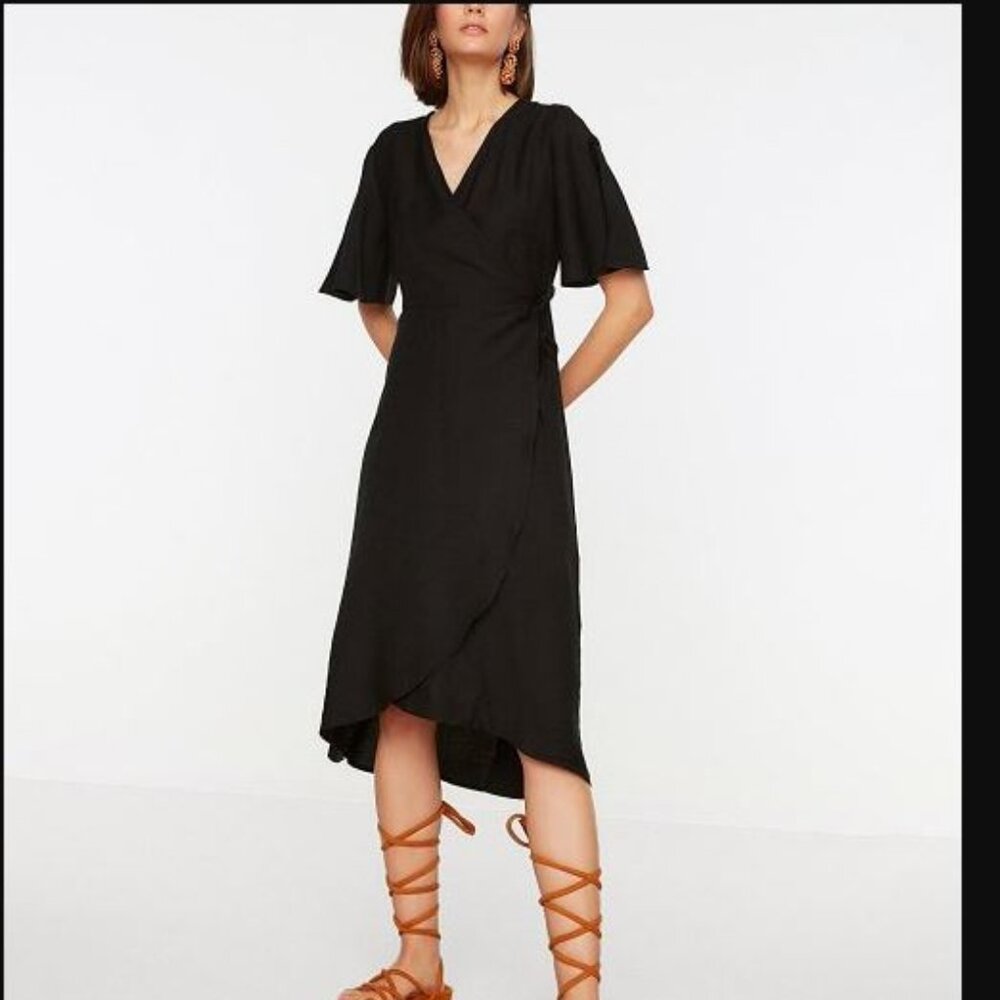 Black V-Neck Hi-Low Dress